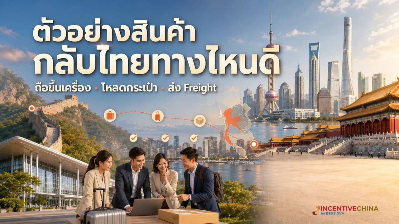ภาพปกทีมจัดซื้อคัดแยกตัวอย่างสินค้าจาก Canton Fair ระหว่างกระเป๋าเดินทางกับกล่อง Freight